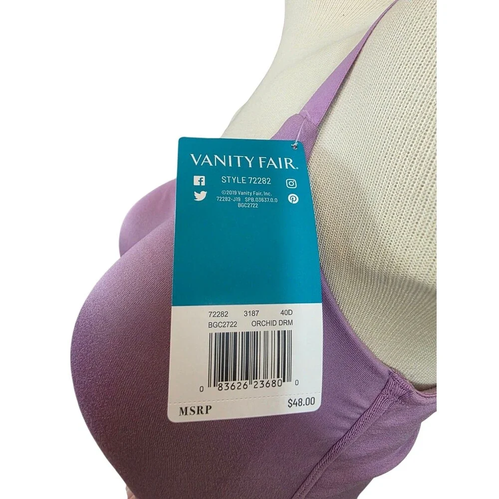 Vanity Fair Bra Womans 40D Purple Orchid Dream Beyond Comfort Full Coverage NWT